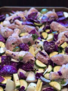 Sheet pan chicken recipe ingredients, before cooking